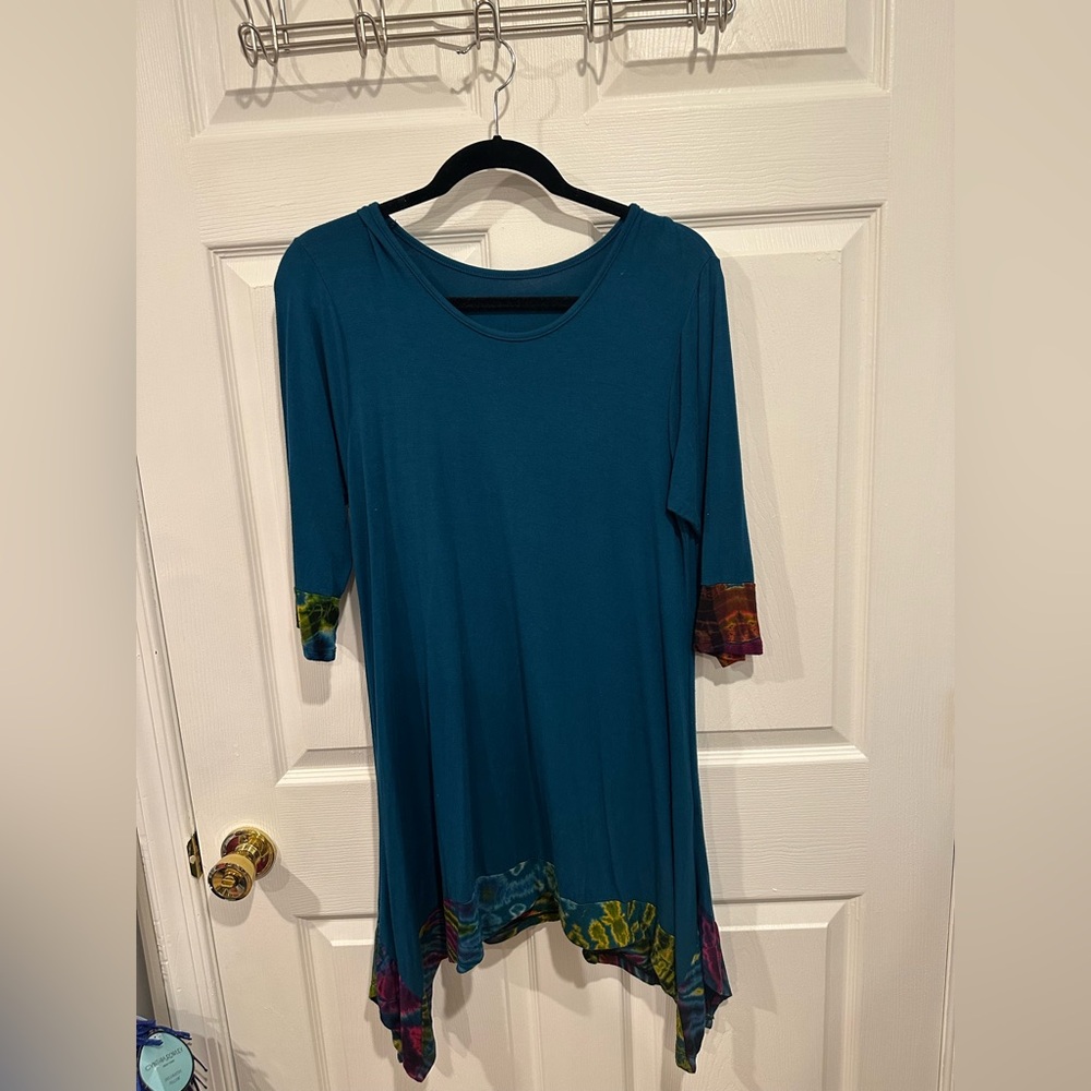 Teal Women's Top with Multicolor Accents